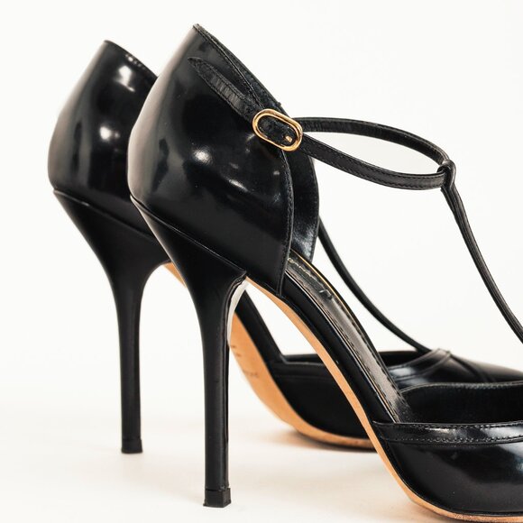 Dolce & Gabbana Black Patent Leather T-Strap Heels - Picture 7 of 11